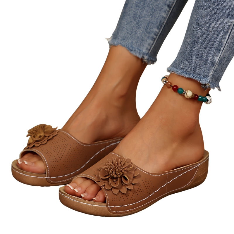 Women's Low Wedge Sandals with Floral Accent