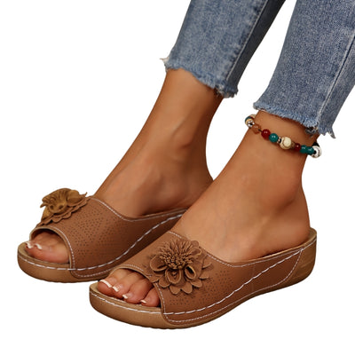 Women's Low Wedge Sandals with Floral Accent