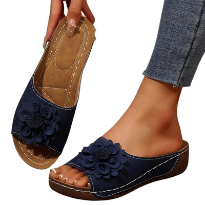 Women's Low Wedge Sandals with Floral Accent