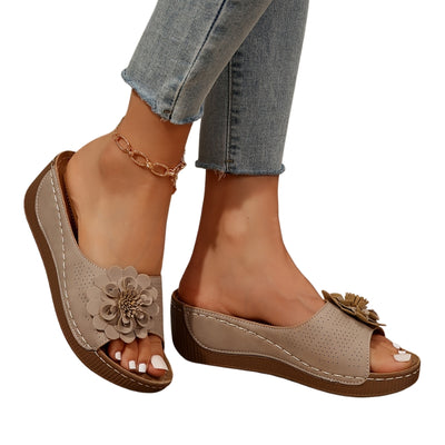 Women's Low Wedge Sandals with Floral Accent