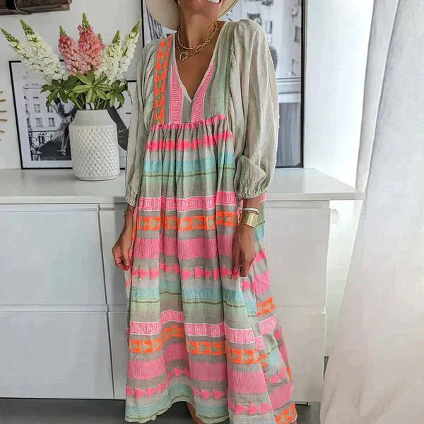 Women's Maxi Dress Multicolors Long Sleeves Pleats