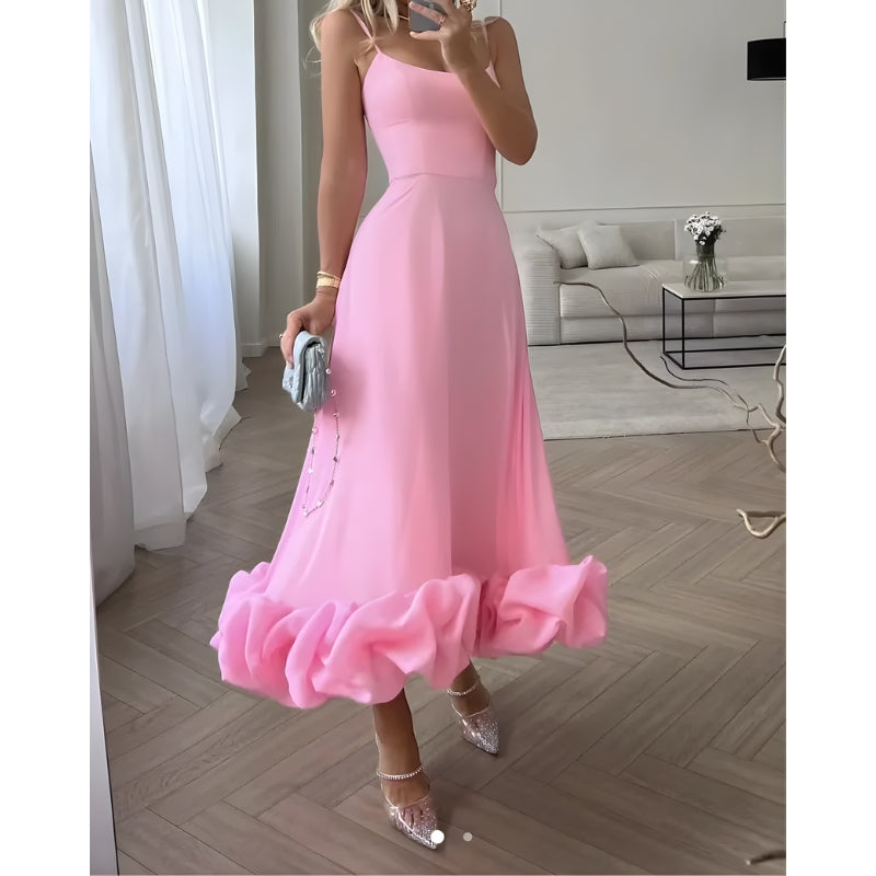 Women's Maxi Dress with Ruffled Hem and Spaghetti Straps