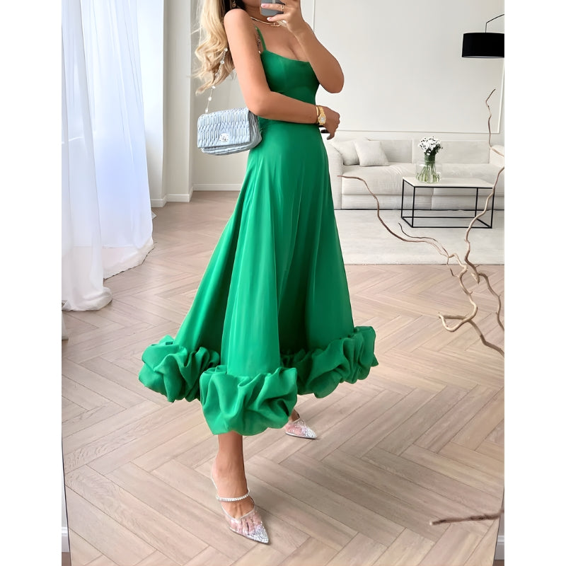 Women's Maxi Dress with Ruffled Hem and Spaghetti Straps