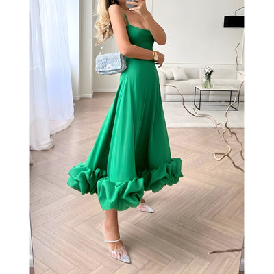 Women's Maxi Dress with Ruffled Hem and Spaghetti Straps