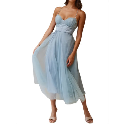 Women's Midi Dress with Layered Skirt and Tie Waist