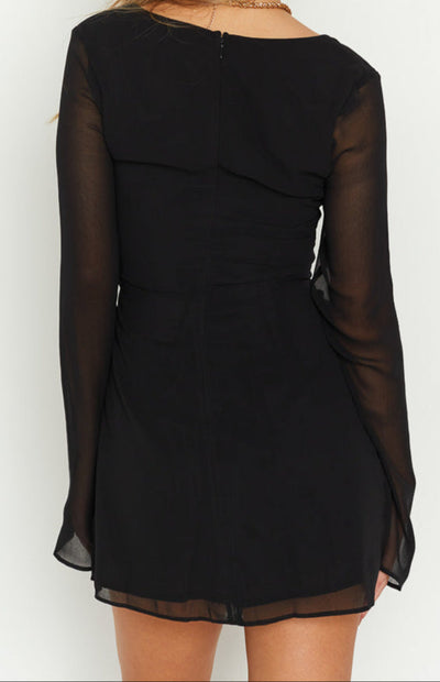 Women's Off Shoulder Mini Dress Long Mesh Sleeves