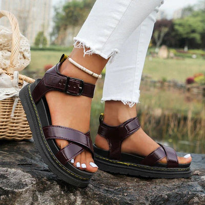Women's Open Toe Sandals with Ankle Strap Buckle Closure