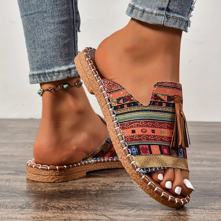 Women’s Open-Toe Slip-On Sandals with Woven Pattern