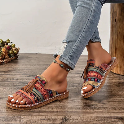 Women’s Open-Toe Slip-On Sandals with Woven Pattern