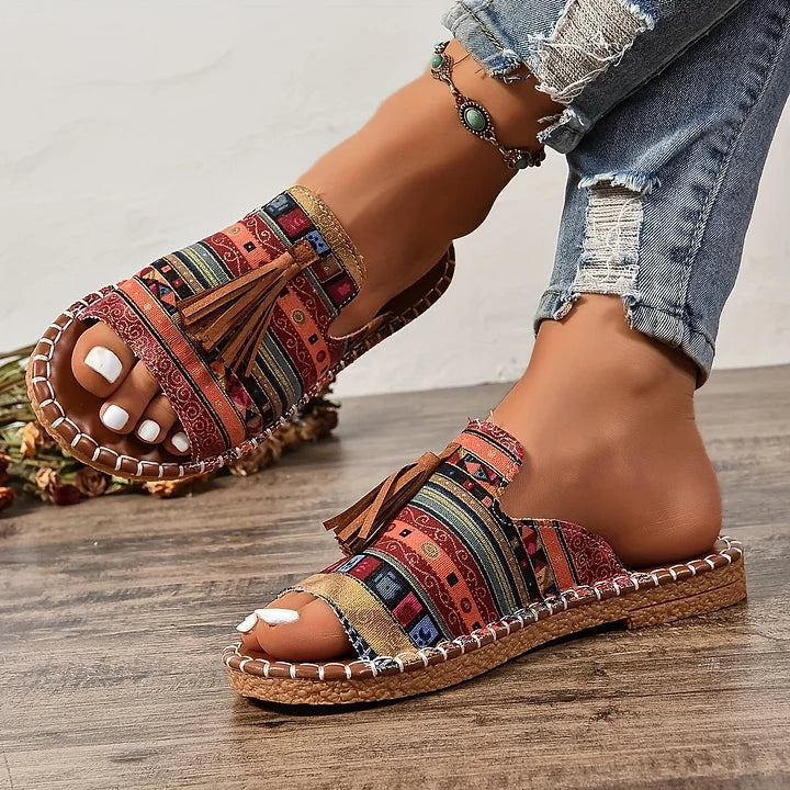 Women’s Open-Toe Slip-On Sandals with Woven Pattern
