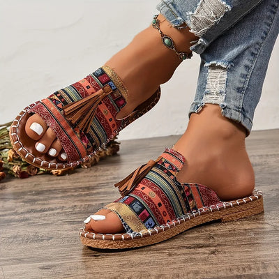 Women’s Open-Toe Slip-On Sandals with Woven Pattern