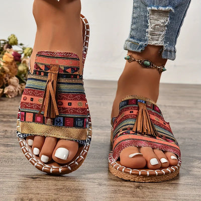 Women’s Open-Toe Slip-On Sandals with Woven Pattern