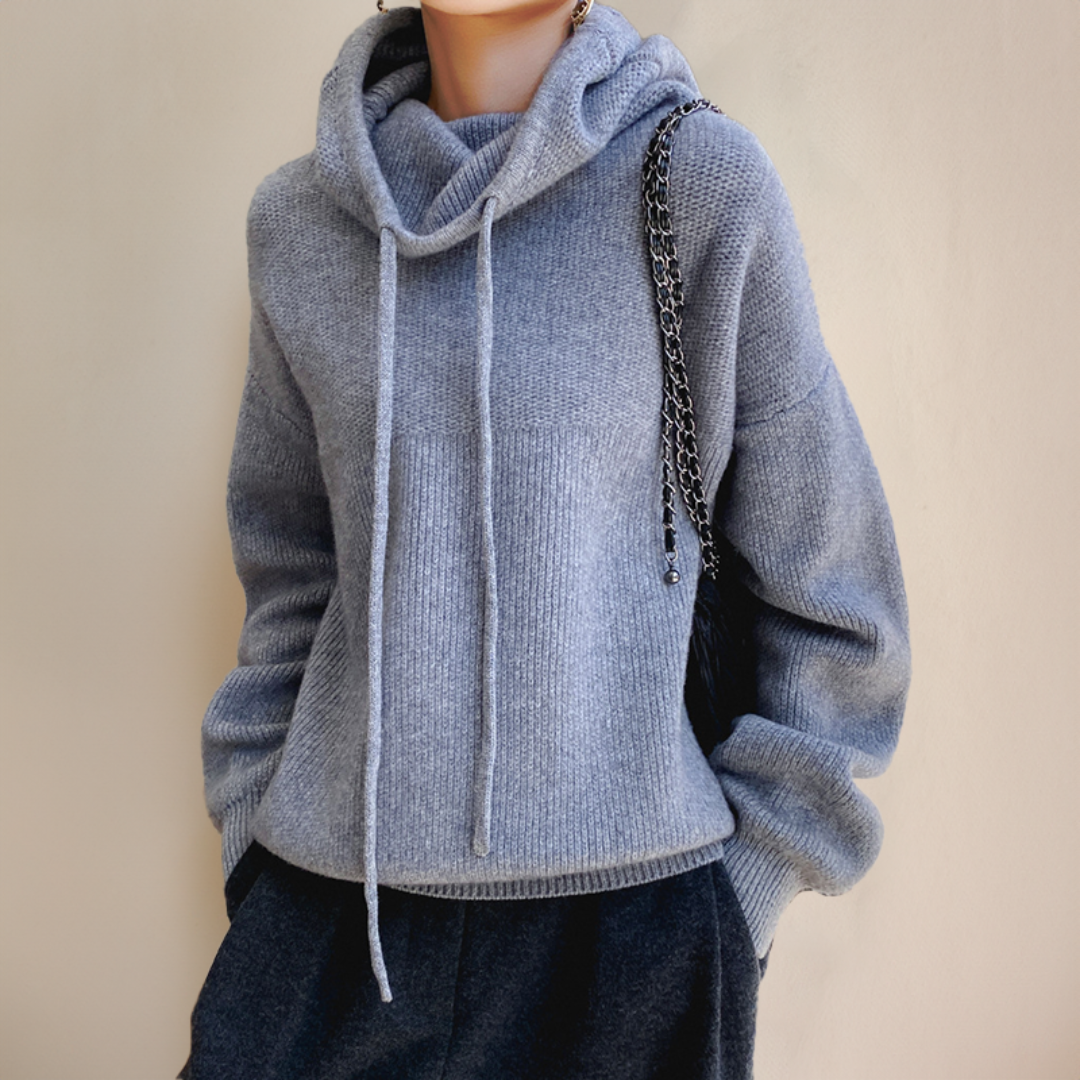 Women’s Oversized Knitted Hooded Drawstring Hoodie for Winter