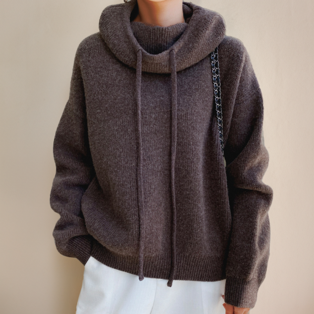 Women’s Oversized Knitted Hooded Drawstring Hoodie for Winter