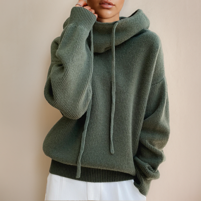 Women’s Oversized Knitted Hooded Drawstring Hoodie for Winter