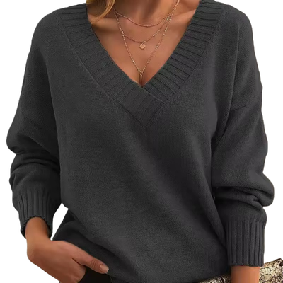 Women’s Oversized Loose Fit V-Neck Knitted Sweater