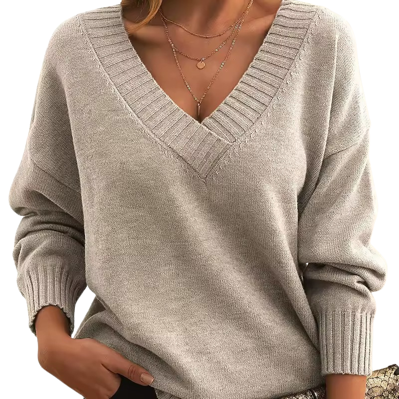 Women’s Oversized Loose Fit V-Neck Knitted Sweater