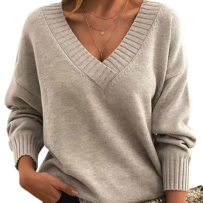 Women’s Oversized Loose Fit V-Neck Knitted Sweater