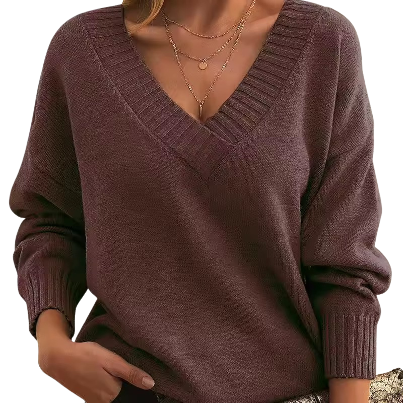 Women’s Oversized Loose Fit V-Neck Knitted Sweater