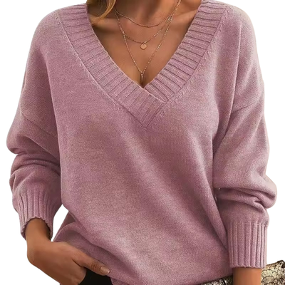 Women’s Oversized Loose Fit V-Neck Knitted Sweater