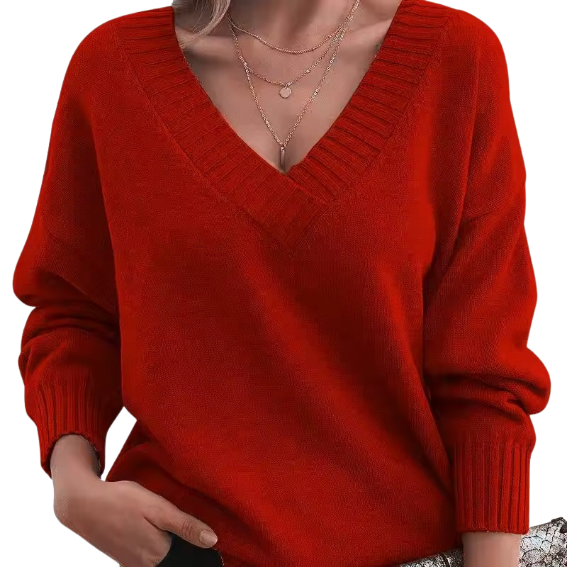 Women’s Oversized Loose Fit V-Neck Knitted Sweater