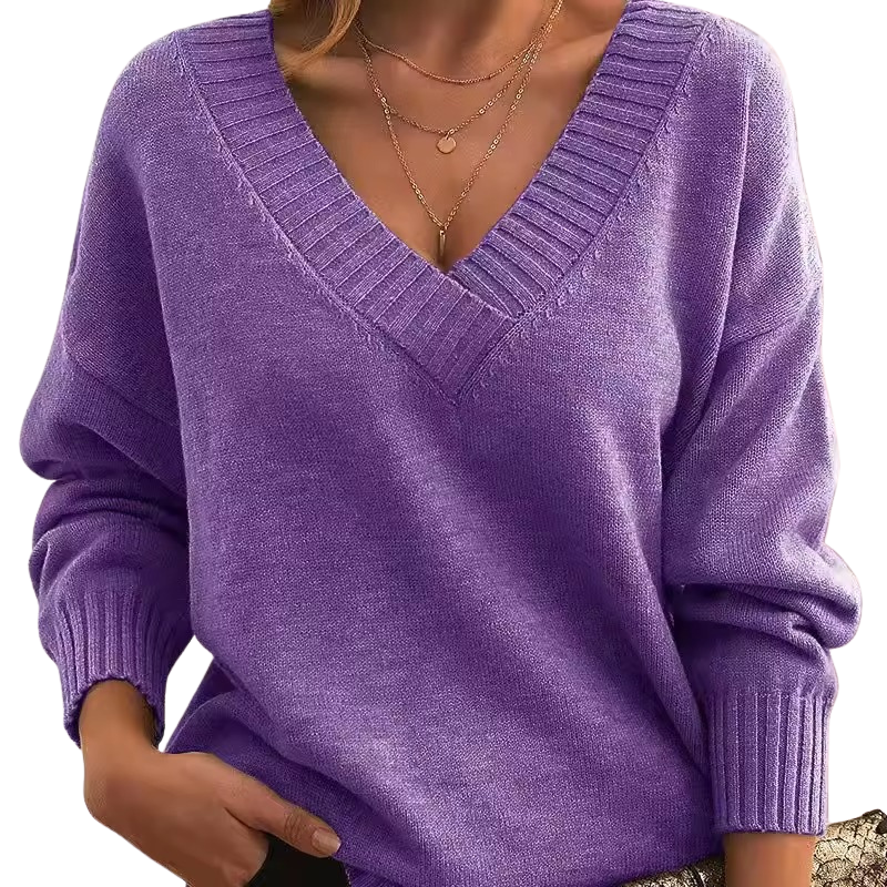 Women’s Oversized Loose Fit V-Neck Knitted Sweater