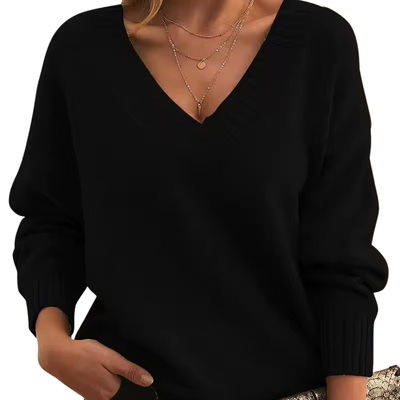 Women’s Oversized Loose Fit V-Neck Knitted Sweater
