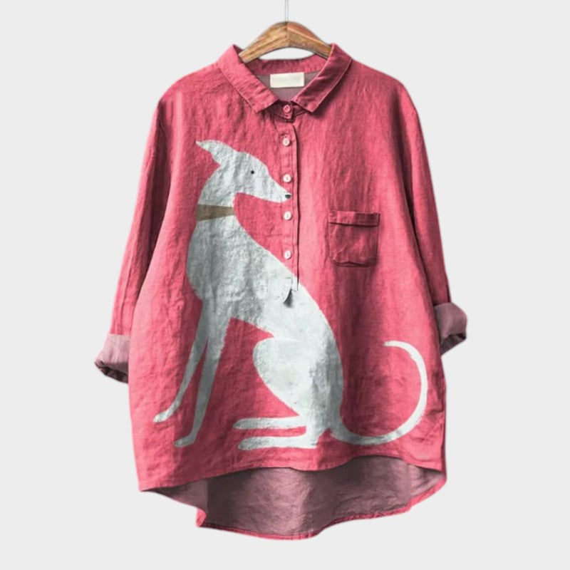 Women’s Oversized Shirt with Playful Dog Print
