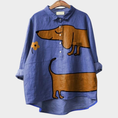 Women’s Oversized Shirt with Playful Dog Print