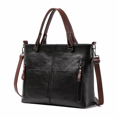 Women’s PU Handbag with Dual Handles and Front Pockets