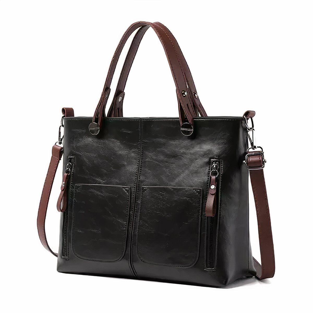 Women’s PU Handbag with Dual Handles and Front Pockets