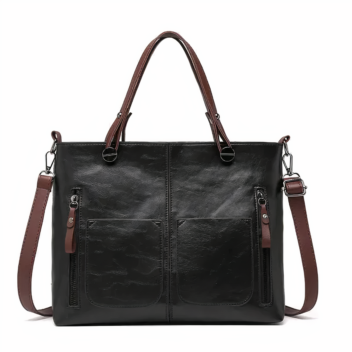 Women’s PU Handbag with Dual Handles and Front Pockets