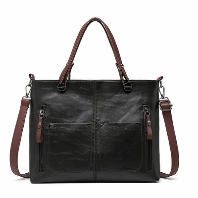 Women’s PU Handbag with Dual Handles and Front Pockets