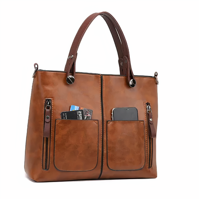 Women’s PU Handbag with Dual Handles and Front Pockets