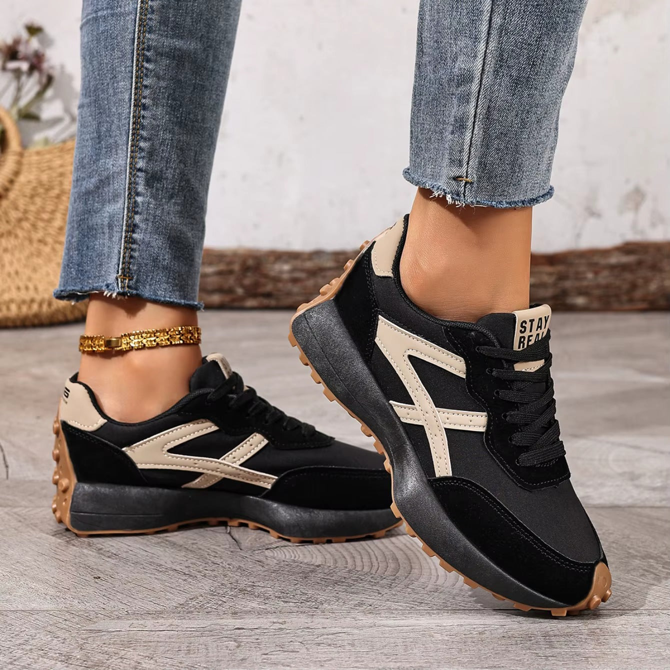 Women's Platform Lace Up Sports Sneakers with Rubber Sole