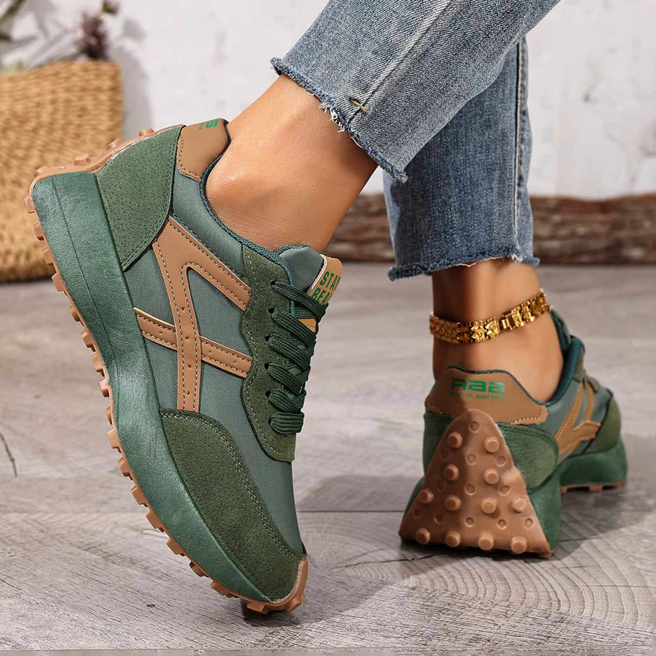 Women's Platform Lace Up Sports Sneakers with Rubber Sole