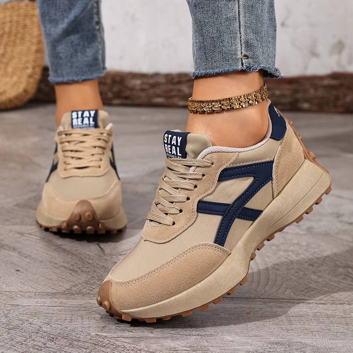 Women's Platform Lace Up Sports Sneakers with Rubber Sole