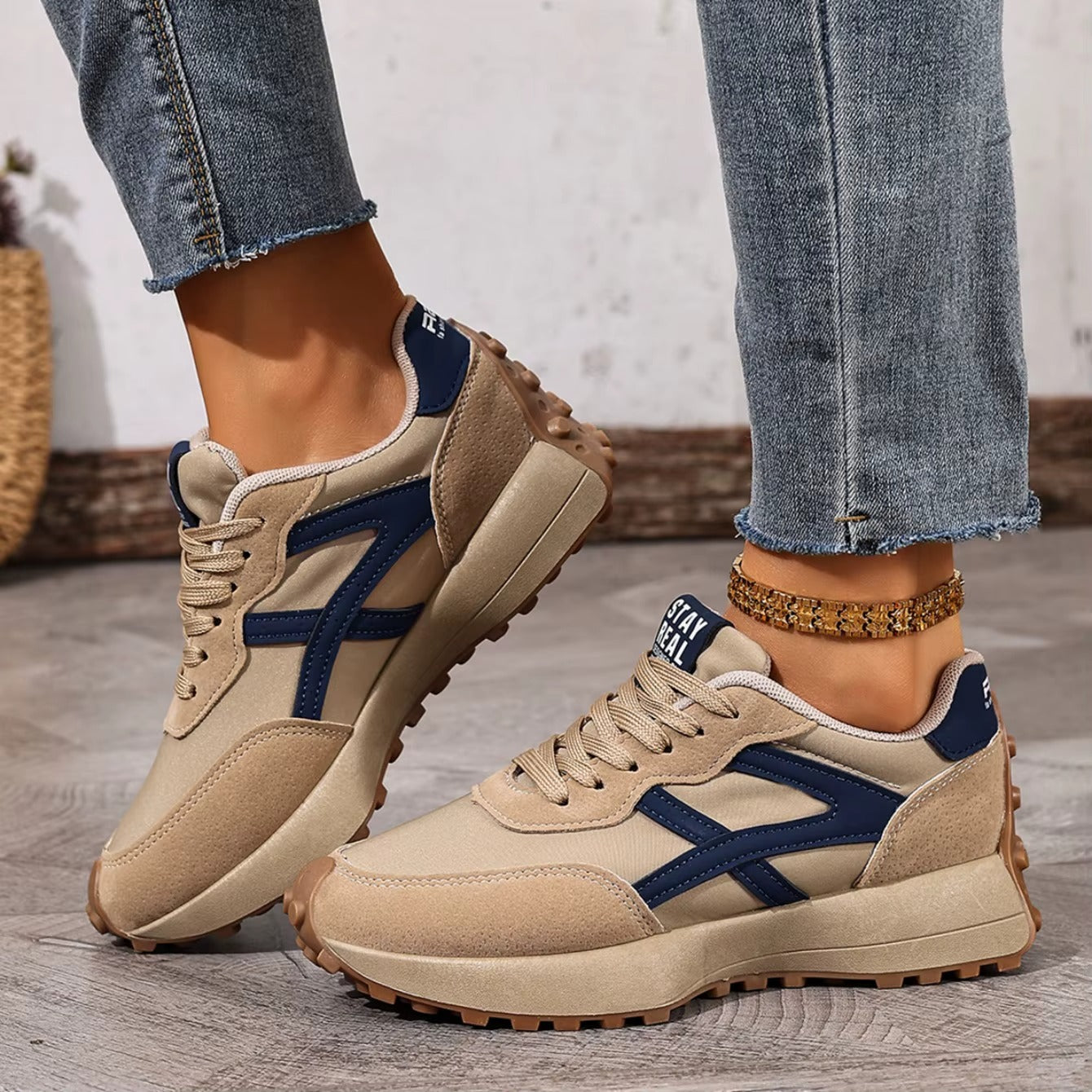 Women's Platform Lace Up Sports Sneakers with Rubber Sole