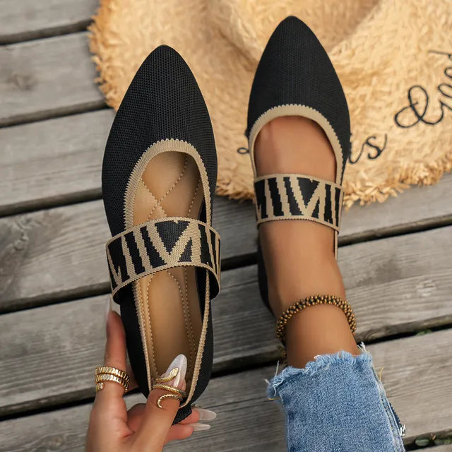 Women’s Pointed Toe Flats with Patterned Strap