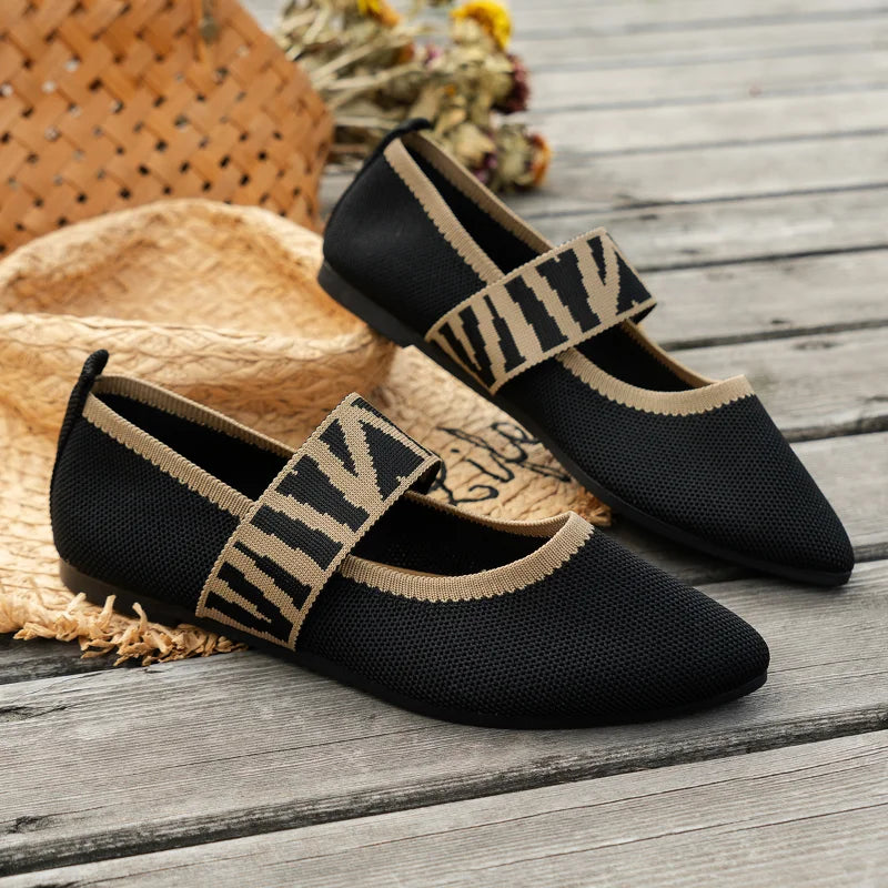 Women’s Pointed Toe Flats with Patterned Strap
