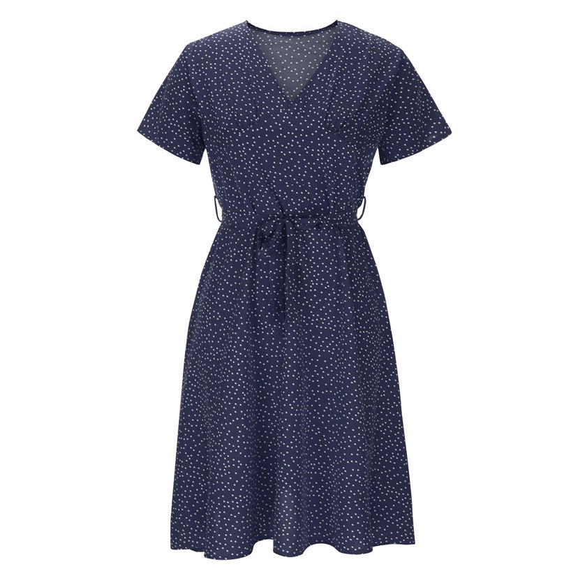 Women's Polka Dot Short Sleeve Midi Dress