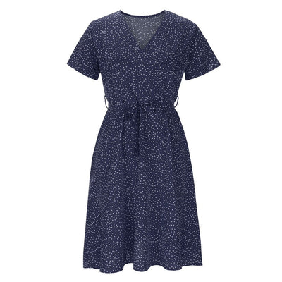 Women's Polka Dot Short Sleeve Midi Dress