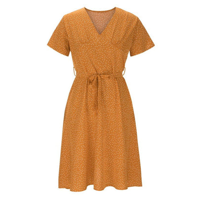 Women's Polka Dot Short Sleeve Midi Dress