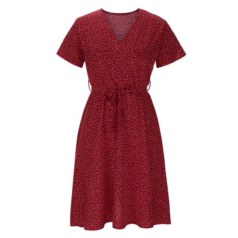 Women's Polka Dot Short Sleeve Midi Dress