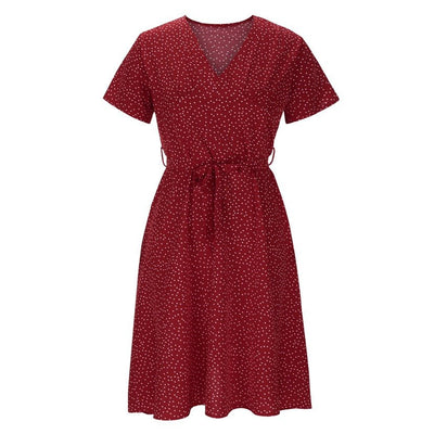 Women's Polka Dot Short Sleeve Midi Dress