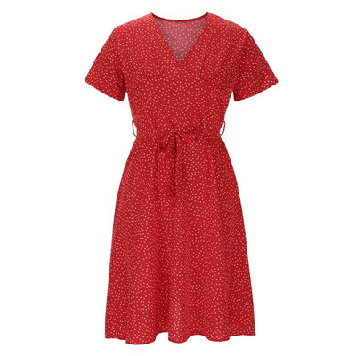 Women's Polka Dot Short Sleeve Midi Dress