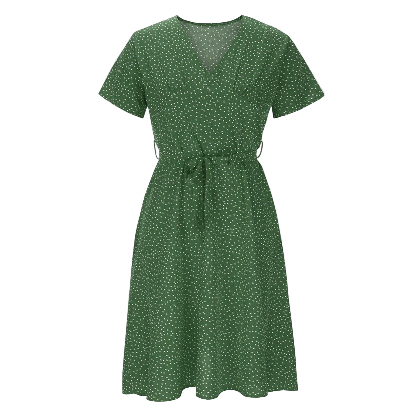 Women's Polka Dot Short Sleeve Midi Dress