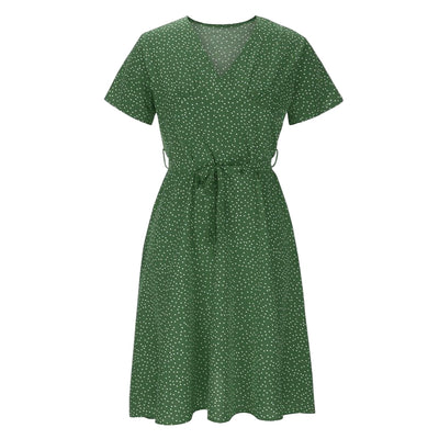 Women's Polka Dot Short Sleeve Midi Dress