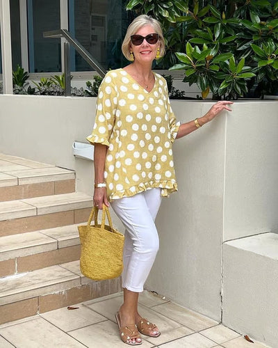 Women's Polka Dot V-Neck with Bell Sleeves