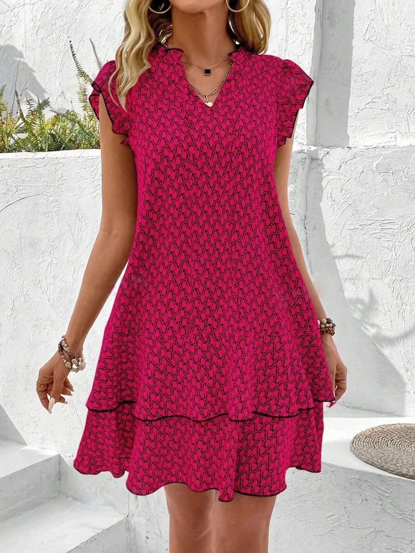 Women's Printed Ruffle Tier Mini Dress